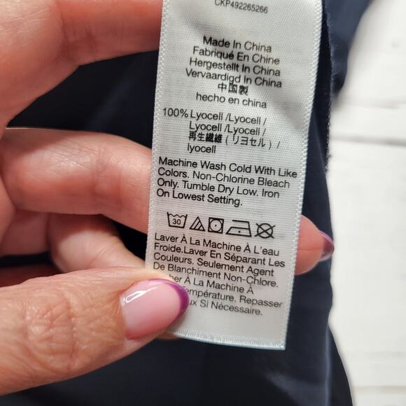 Madewell Utility Tie Waist Maxi Shirt Dress Navy Blue Button Down Pockets Large - Picture 10 of 10